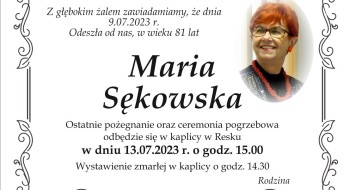 Wspomnienie Marii Sękowskiej - profesor biologii i chemii LO w Resku, założycielki Klubu Aktywnych Kobiet K-60